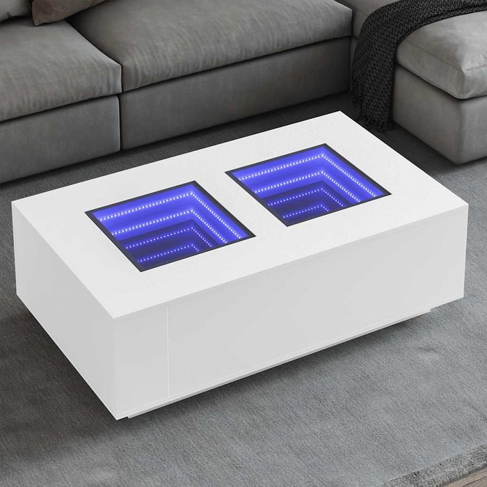 Mesa de centro con led infinity blanca 116x69x40 cm
