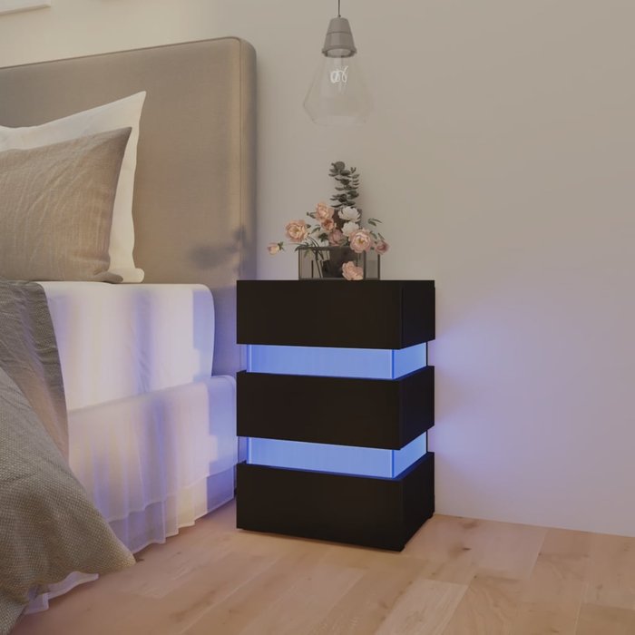 Vidaxl mesita de noche luz led madera de ingeniería negra 45x35x67 cm