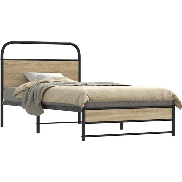 Estructura de cama sin colchón 107x203 cm madera contrachapada de roble ahumado