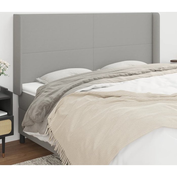 Cabecero con orejas de tela gris claro 183x16x118/128 cm