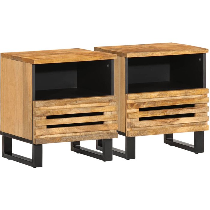 Mesitas de noche 2 unidades madera maciza mango rugosa 40x34x46 cm