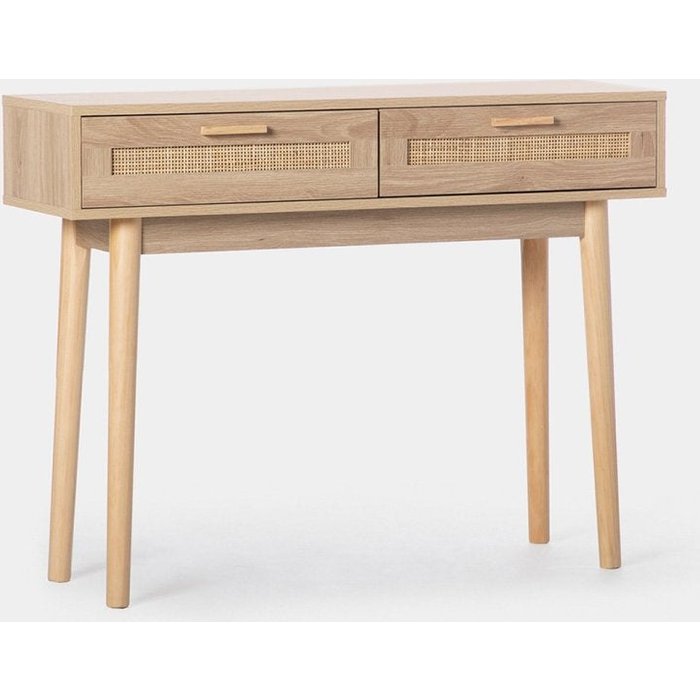 Mueble recibidor/escritorio en madera color natural y ratán natural tahiti
