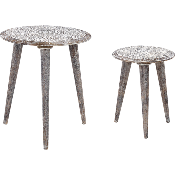 Beliani conjunto de 2 mesas auxiliares barju madera de mango blanco