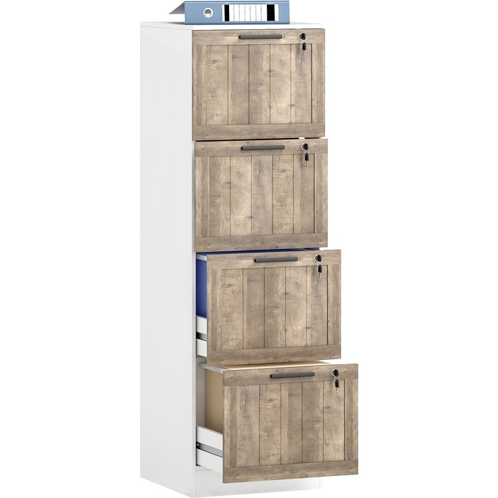 Cajonera 4 cajones oficina con cerradura 39,4x40x129cm blanco madera