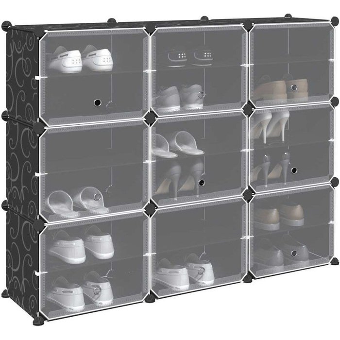 Vidaxl estantería de cubos con 9 compartimentos y puertas pp negro