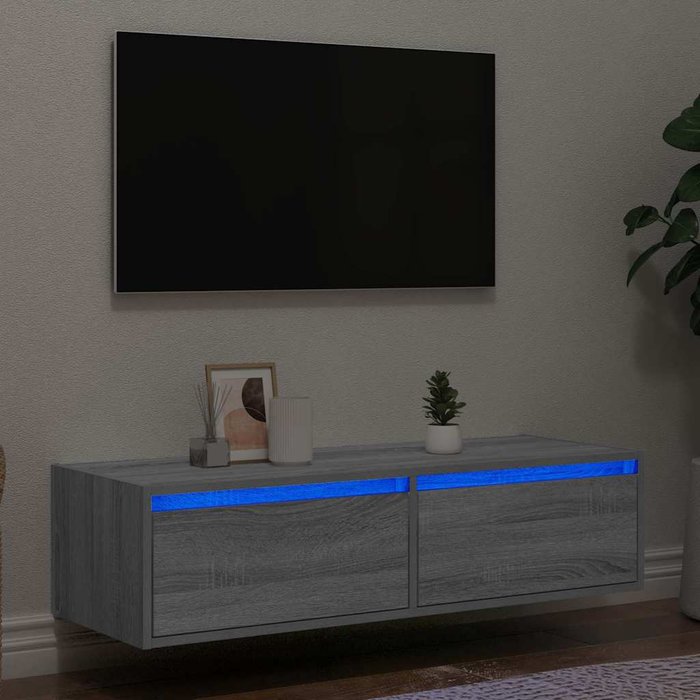 Mueble tv con luces led sonoma gris 100x35,5x25 cm