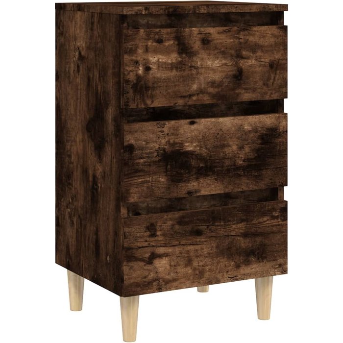 Mesita de noche con patas de madera maciza roble ahumado 40x35x69cm