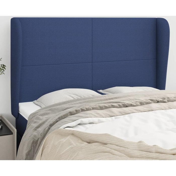 Cabecero con orejas de tela azul 147x23x118/128 cm