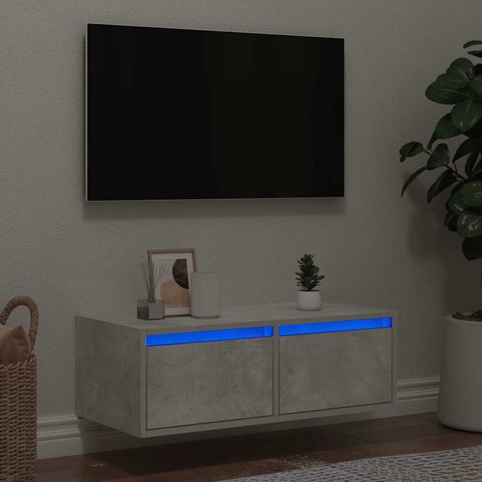 Mueble de tv con luces led gris hormigón 75x35,5x25 cm