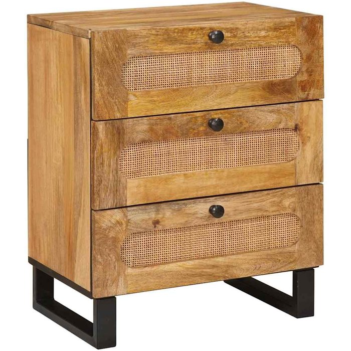 Armario de noche natural 50 x 33 x 62 cm madera de mango maciza