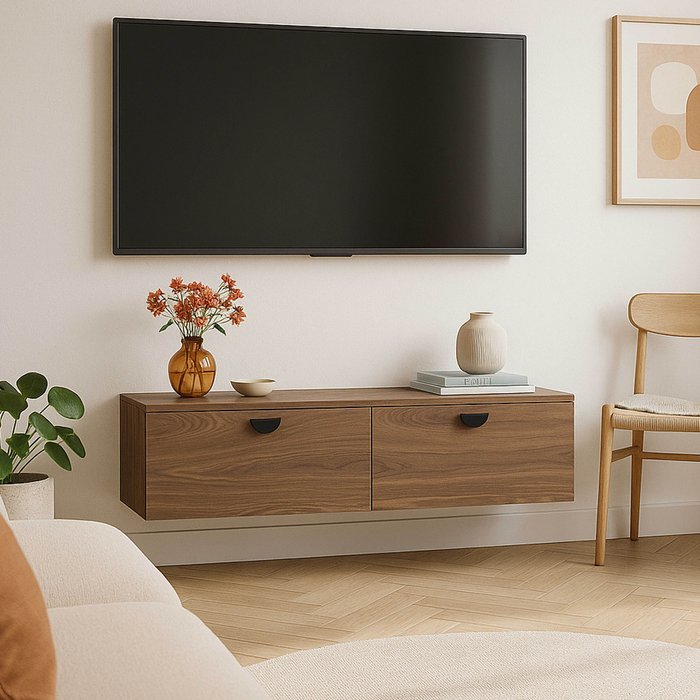 Mueble de tv de pared industrial de 120 cm en madera oscura