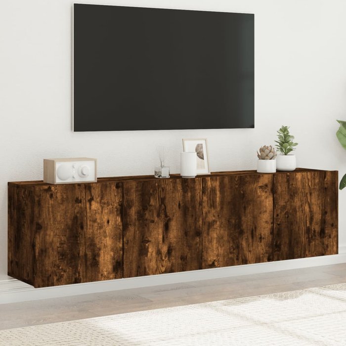 Mueble de tv de pared de 2 piezas en roble ahumado, 80x30x41 cm