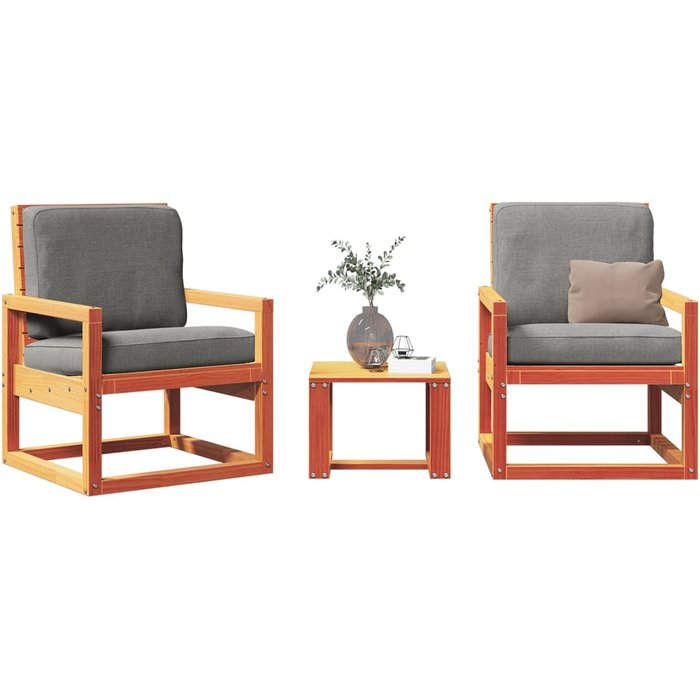 Vidaxl juego de muebles jardín 3 pzas madera maciza pino marrón cera