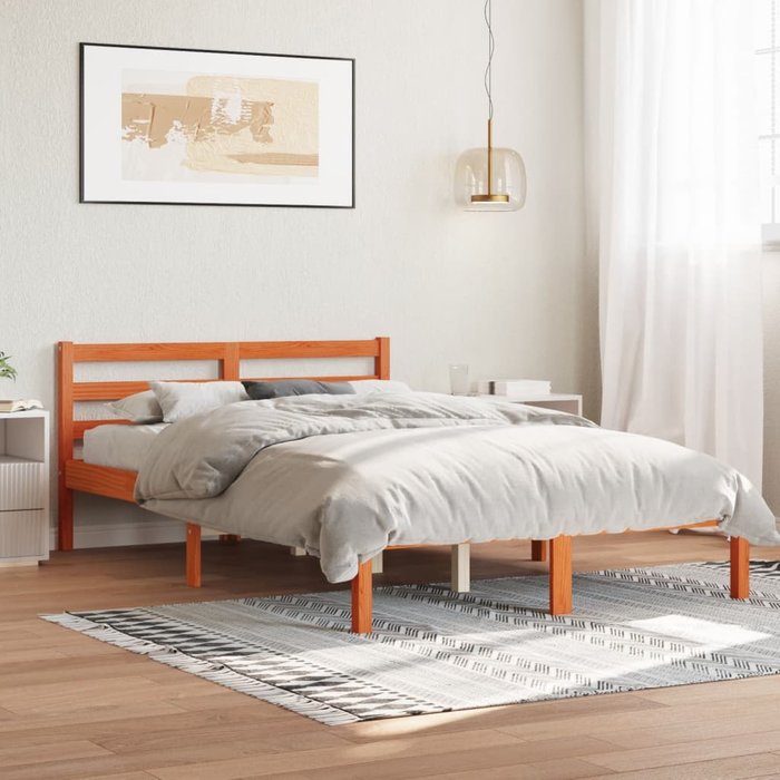 Estructura de cama encerada marrón 150x200 cm de madera maciza de pino