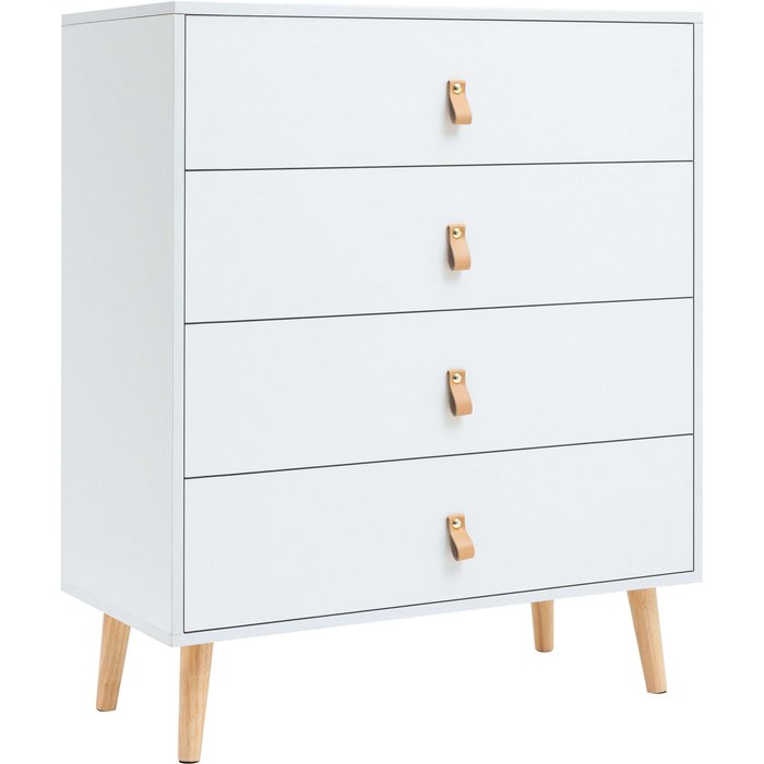 Cómoda anzio 4 cajones madera pino blanco mate 80 cm