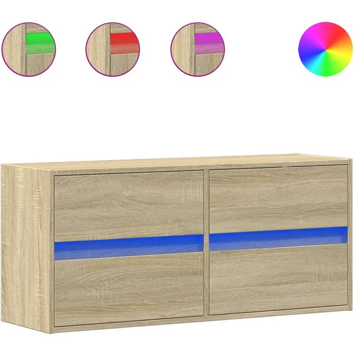 Mueble de tv de pared con iluminación led roble sonoma 100x31x45 cm - comfortxl