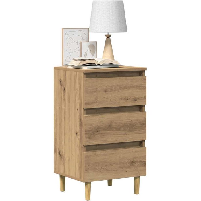 Mesita de noche de roble hecha a mano, 40x35x69 cm, madera de ingeniería.