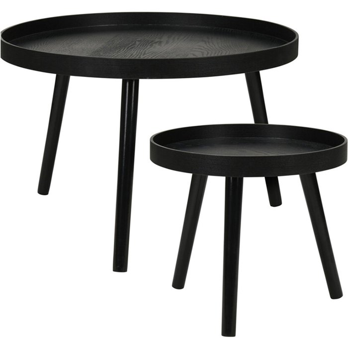 Juego de 2 mesas auxiliares redondas en color negro mdf ø60cm y ø38cm