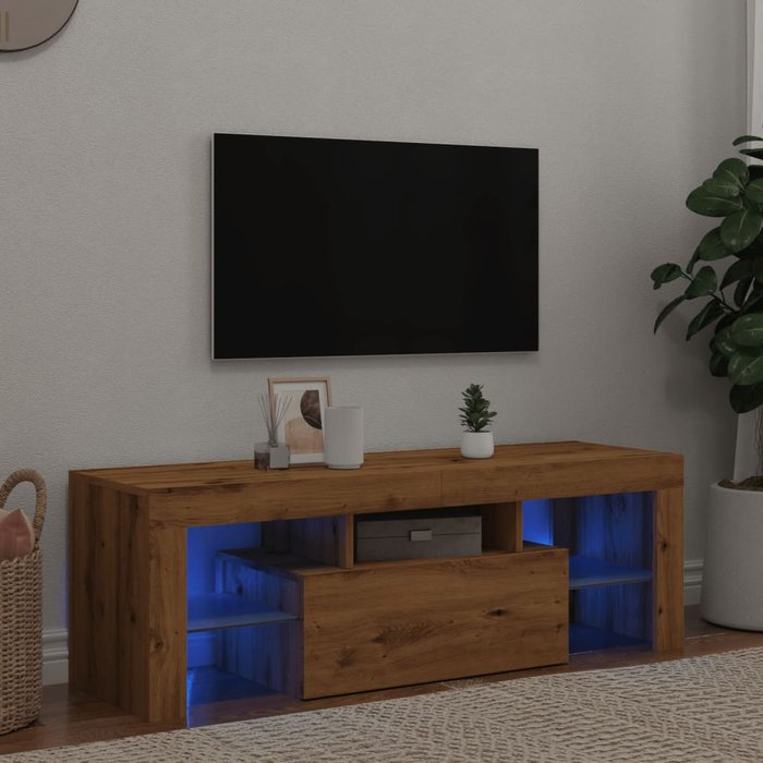 Maison exclusive - mueble de tv luces led madera roble artisan 120x36,5x40 cm