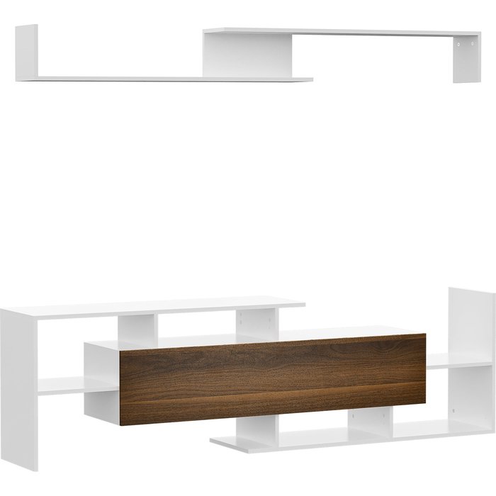 Mueble tv moderno con estante pared 153x25x42cm blanco marrón salón