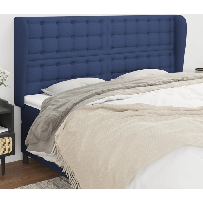 Cabecero con orejas de tela azul 163x23x118/128 cm