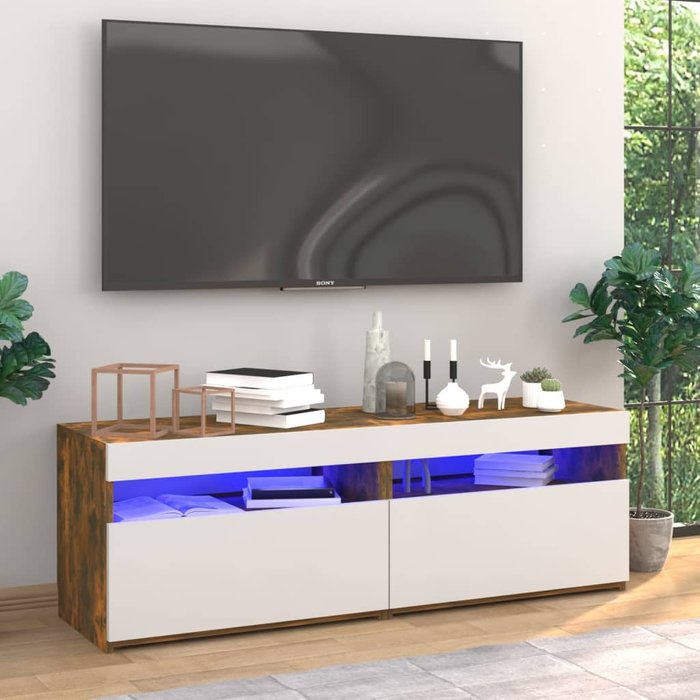 Vidaxl muebles de tv con luces led 2 uds roble ahumado 60x35x40 cm