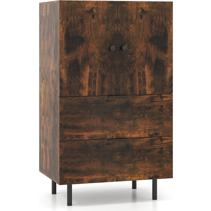 Aparador de metal con patas, cajones y puertas