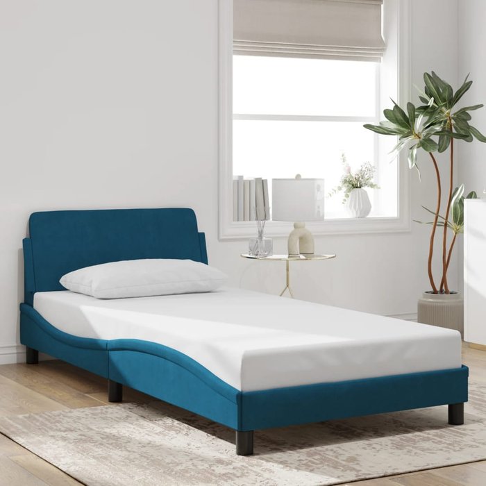 Estructura de cama con cabecero dover terciopelo azul 100x200 cm