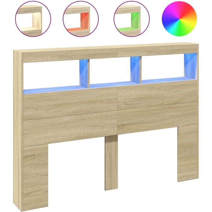 Cabecero de cama - mueble cabecero con led roble sonoma 140x17x102 cm