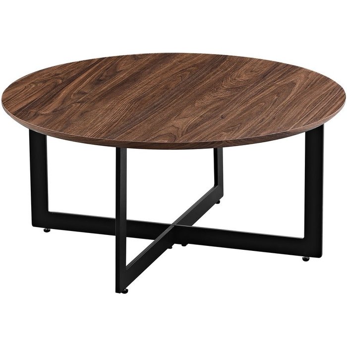 Mesa de centro redonda efecto madera marrón oscuro 75x75x35 cm