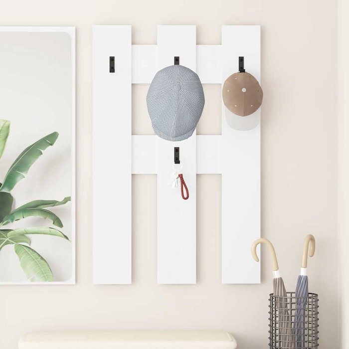 Perchero de pared blanco, 65 x 3 x 100 cm, madera de ingeniería.