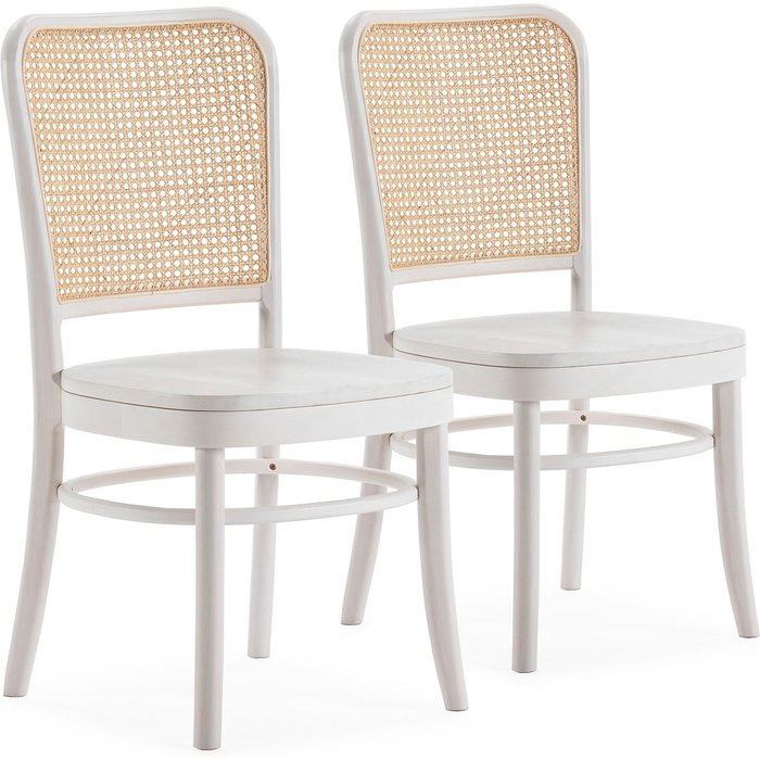 Pack 2 sillas vesta color blanco, madera maciza y ratán natural