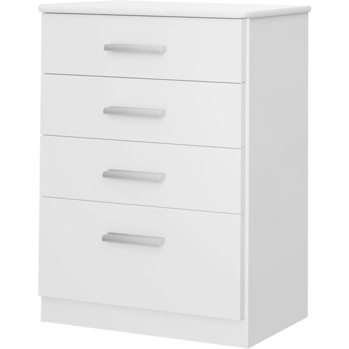 Buyqualia - comoda para dormitorio 4 cajones, blanco snow, 86x61x38