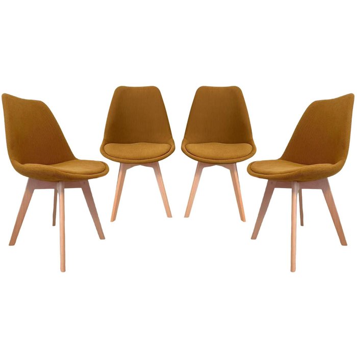 Silla escandinava de madera de haya y pana fina, set de 4 ocre - 49x55x81 cm