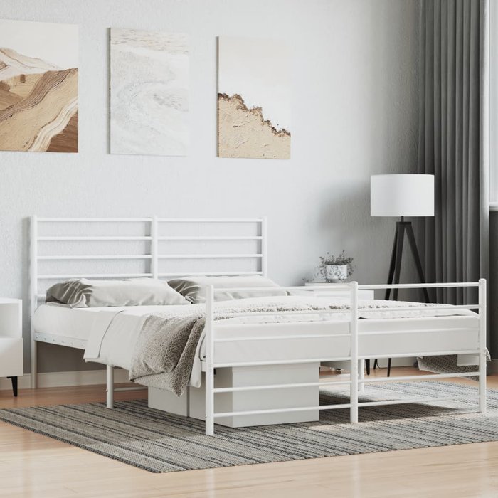 Estructura de cama de metal con cabecero/pie de cama blanco 150x200cm
