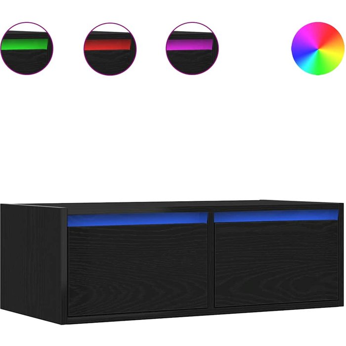 Mueble de tv con iluminación led roble negro 75x35,5x25 cm - comfortxl