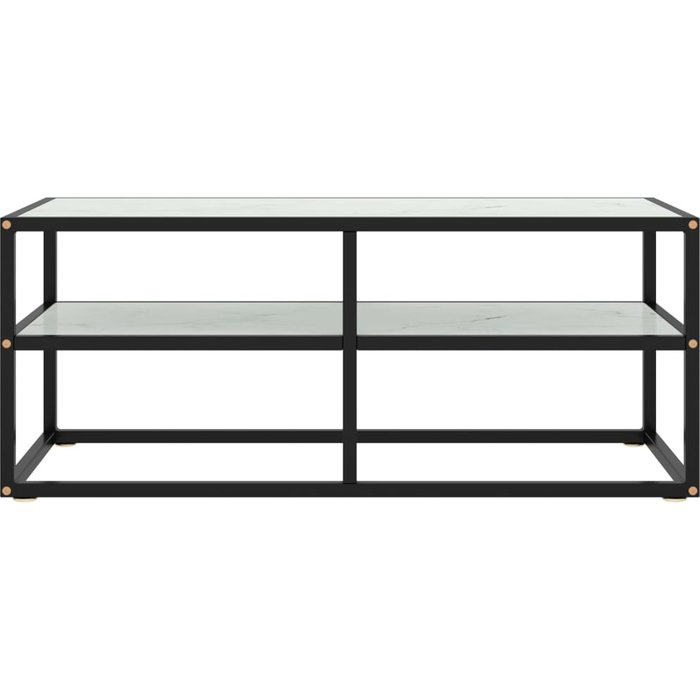 Mueble tv negro con cristal mármol blanco 100x40x40 cm