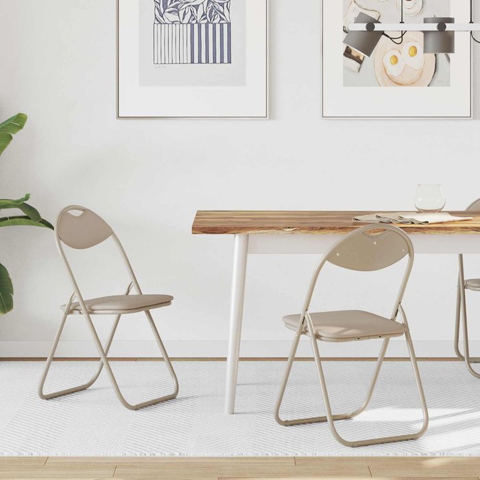 Silla plegable, 2 piezas, color arena, 48 x 43,5 x 81 cm, piel sintética