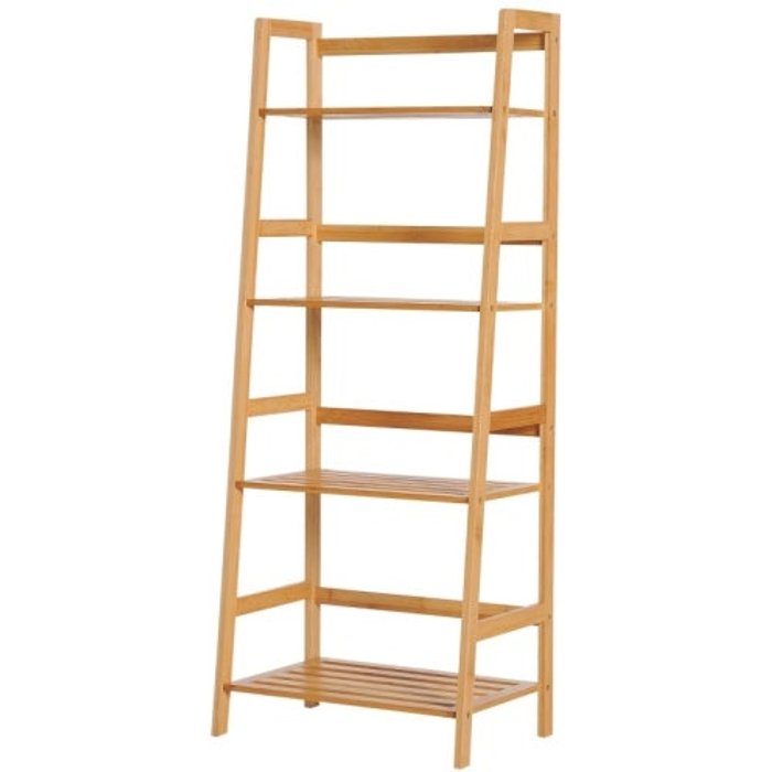 Estantería 4 niveles, bambú, diseño escalera, color natural – comfortxl
