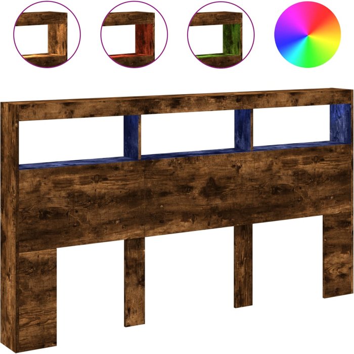 Cabecero de cama - mueble cabecero con luz led roble ahumado 180x17x102 cm