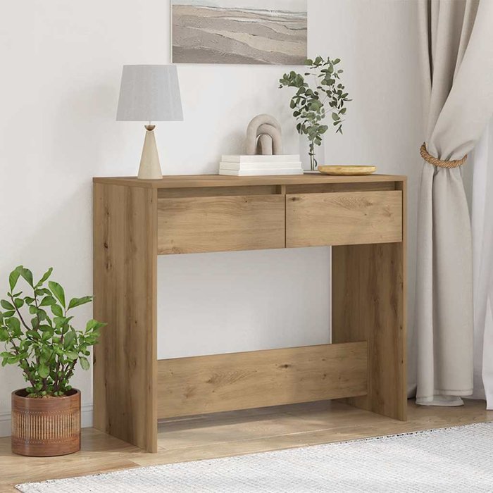 Consola de roble hecha a mano, 89x41x76,5 cm, madera de ingeniería.