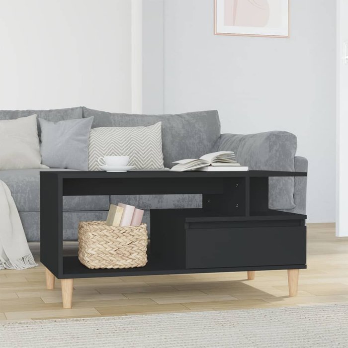 Mesa de centro negro 90x49x45 cm madera contrachapada