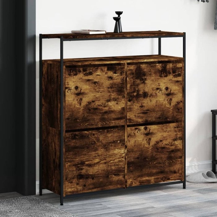Vidaxl mueble zapatero 4 cajones abatibles roble ahumado 100x34x112 cm