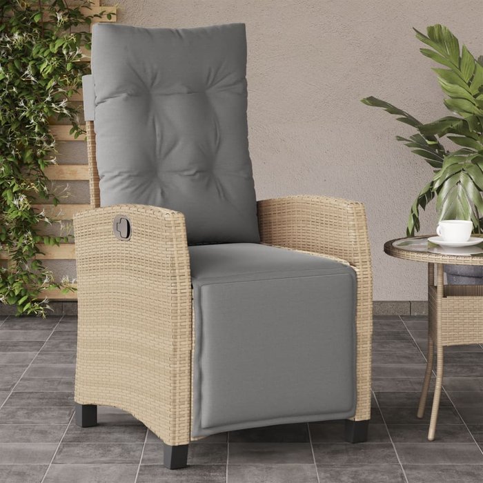 Vidaxl sillón reclinable de jardín con reposapiés ratán pe beige mixto