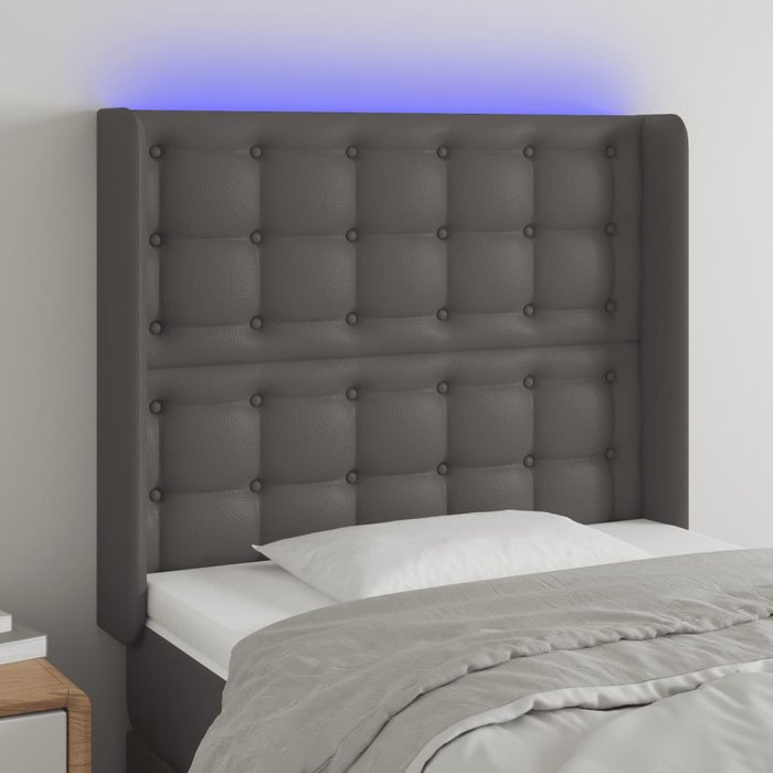 Cabecero con led cuero sintético gris 93x16x118/128cm