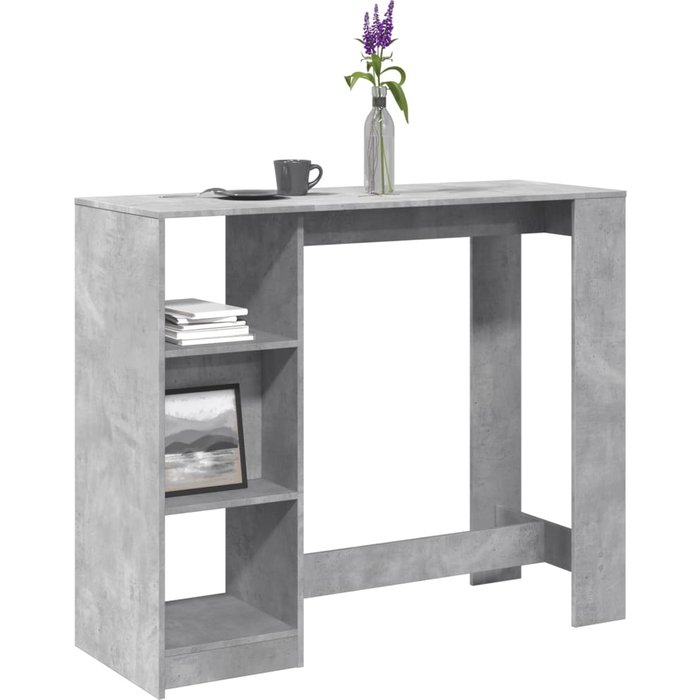 Mesa de bar con estante de madera contrachapada de hormigón gris