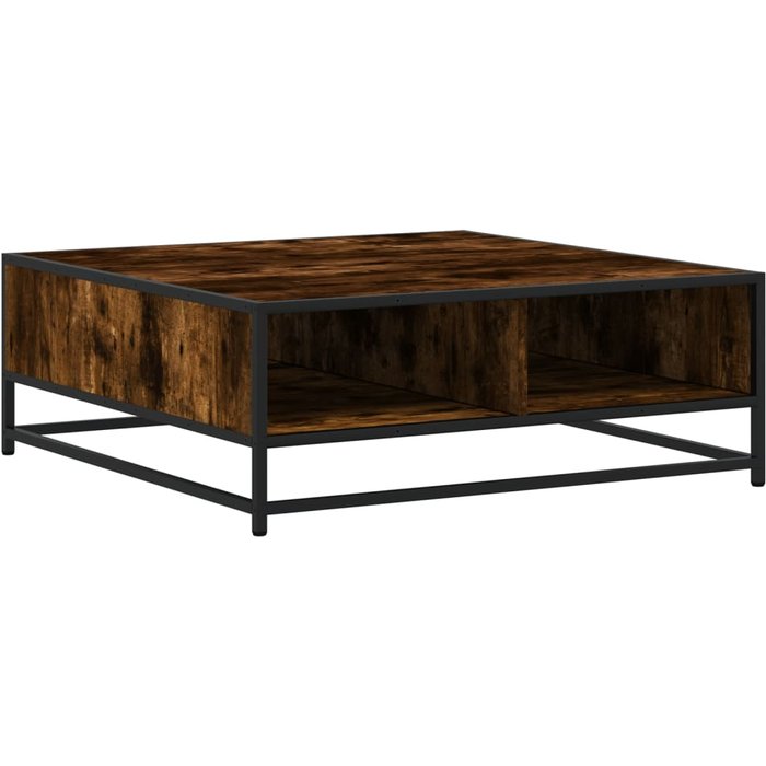 Mesa de centro madera ingeniería metal roble ahumado 80x80x30cm - comfortxl