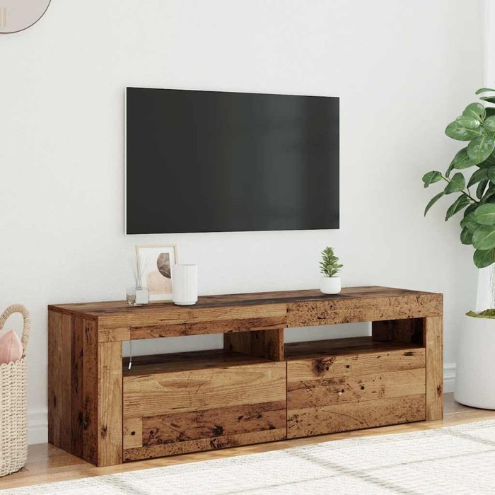 Mueble tv luces led madera ingeniería envejecida 120x35x40 cm