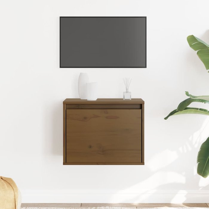 Armario de pared, color miel, 45x30x35 cm, madera maciza de pino.
