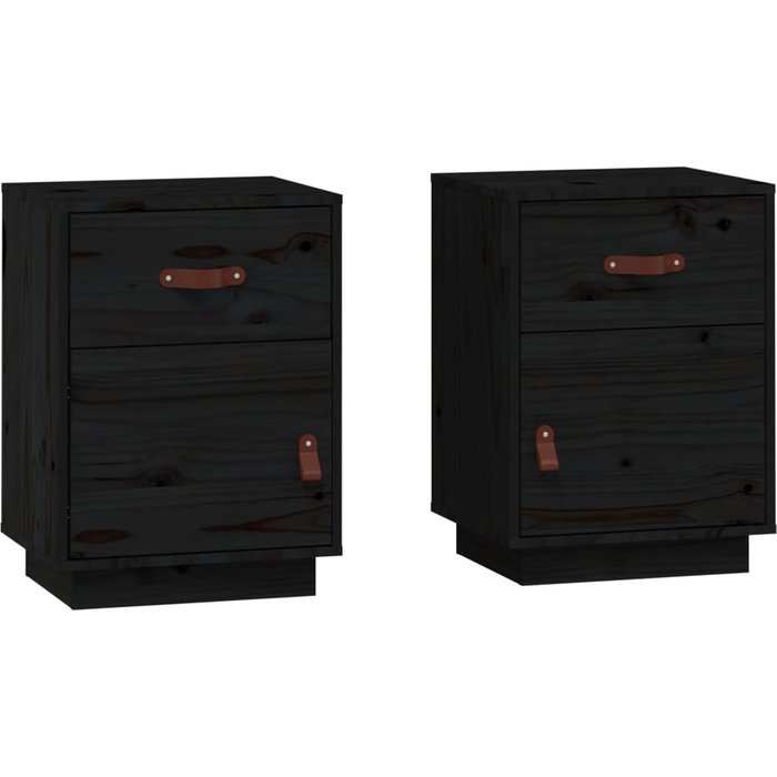 Mesitas de noche 2 uds negro 40x34x55 cm madera maciza de pino